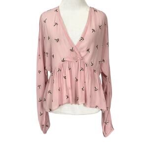 Aritzia Wilfred Womens Floral Peplum Long Sleeve Top S Mauve Sheer Boho Feminine